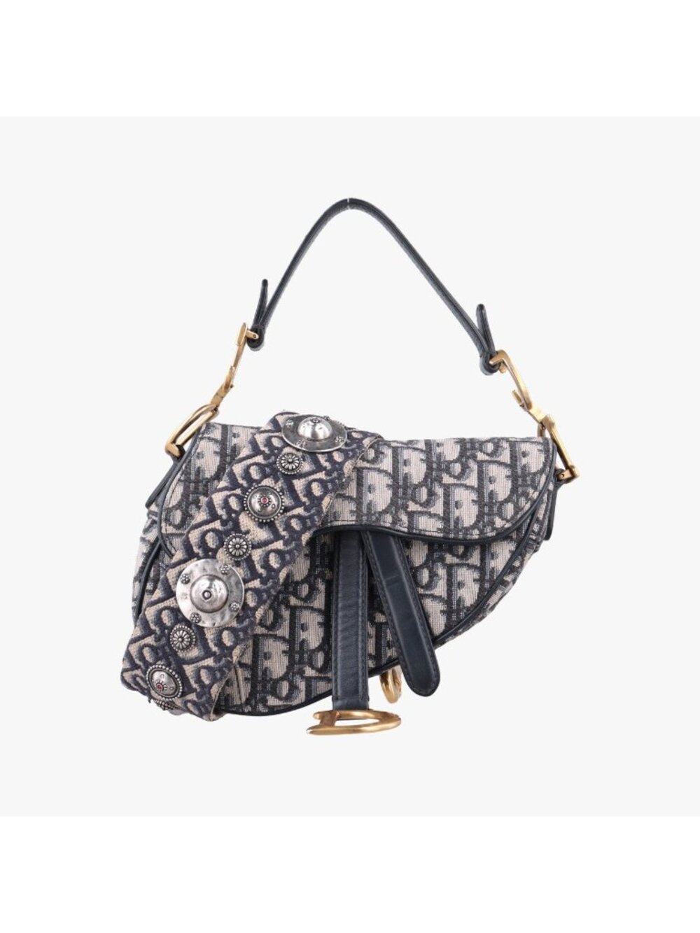 Dior Saddle Navy Jacquard Leather Shoulder Bag